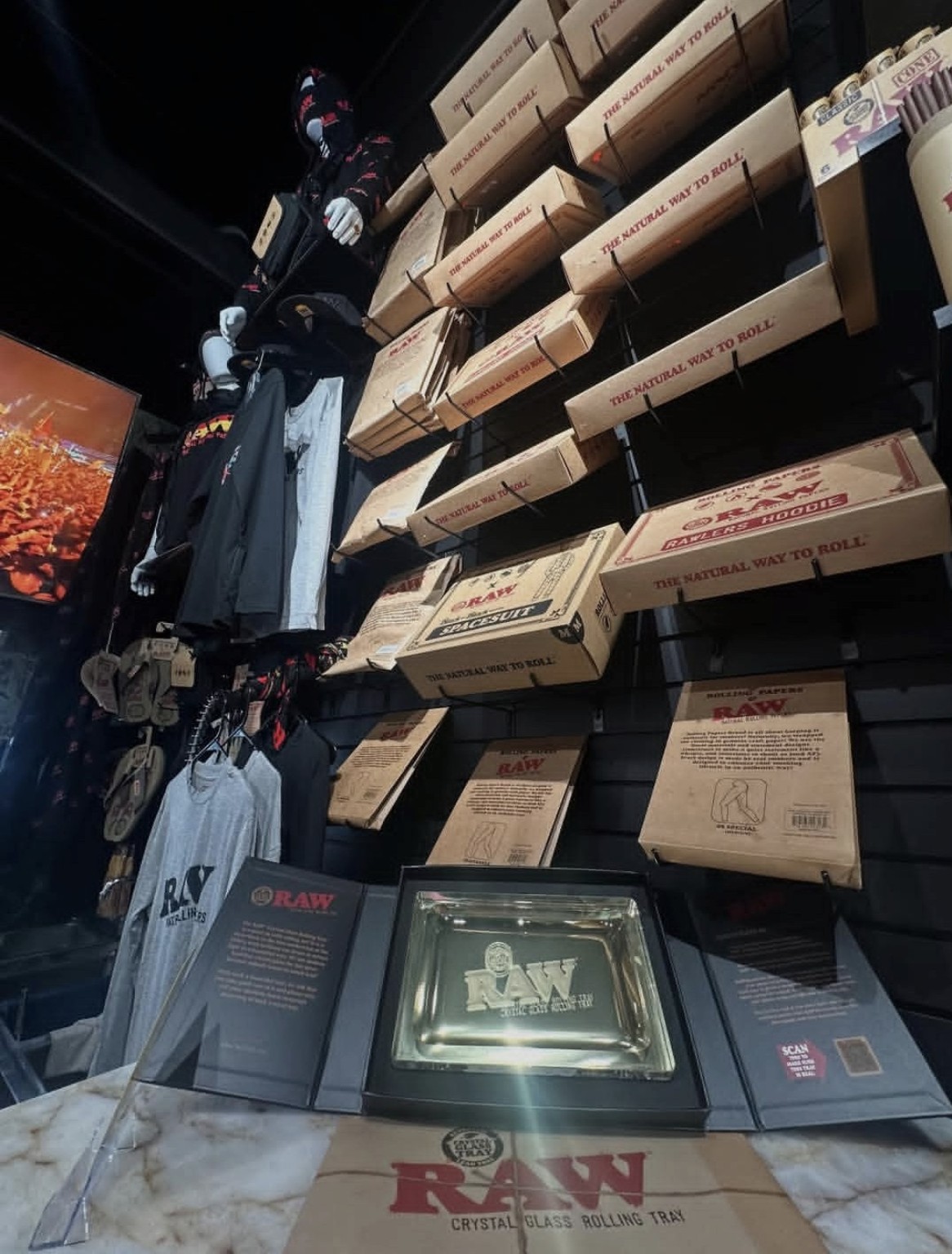 RAW products wall display